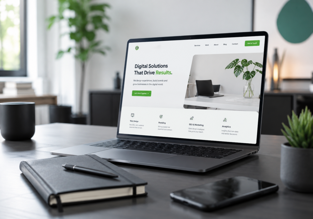 Modernes Laptop-Mockup mit professioneller Webseite als Beispiel für Webdesign und Online-Marketing von High5marketing in Uelzen.