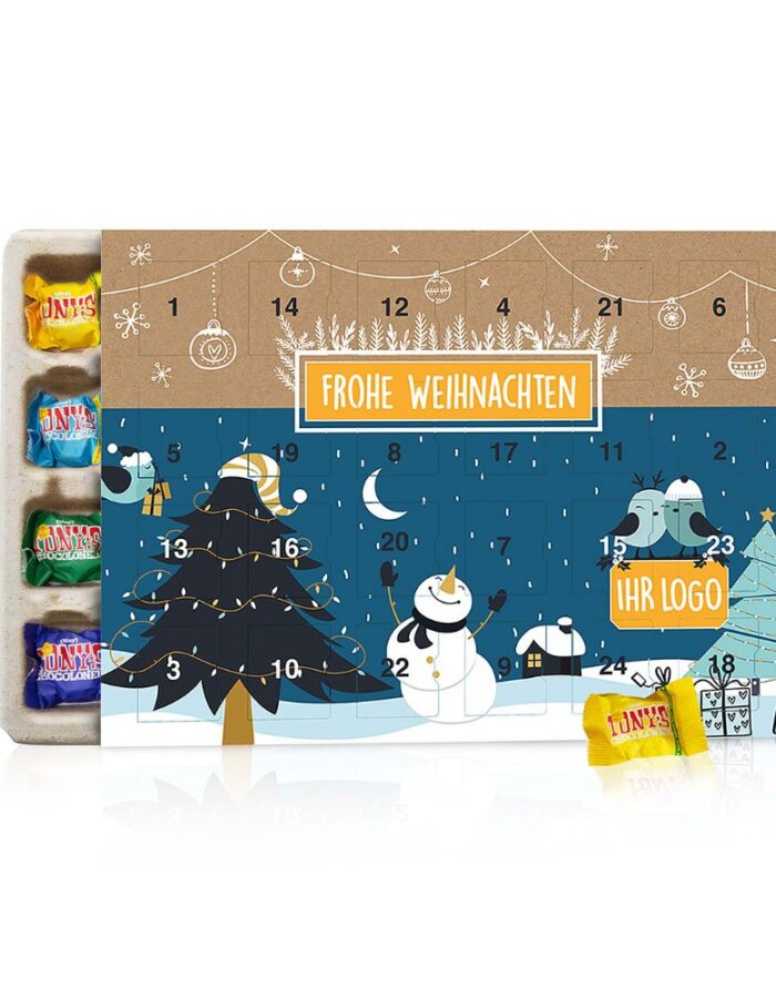Box mit 24 Chocolonelys mit Logo als Werbeartikel