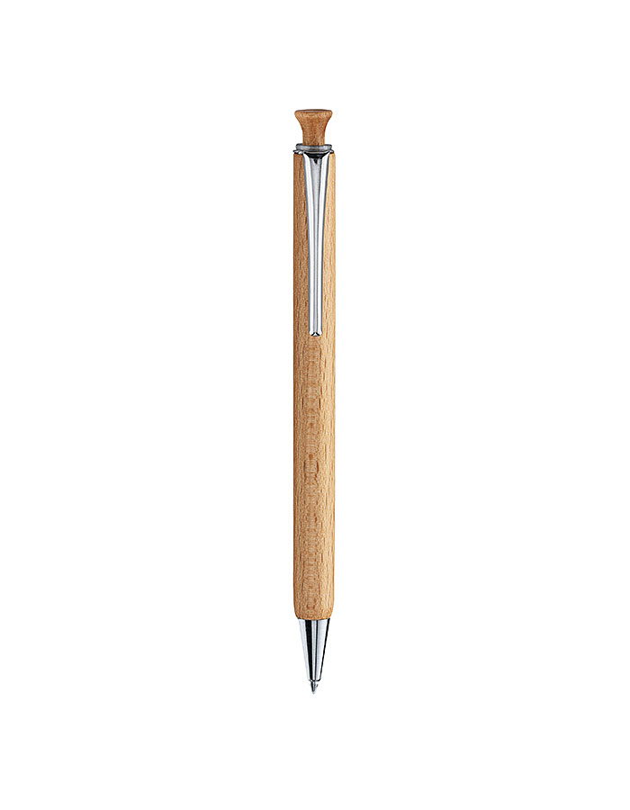 Holzkugelschreiber Slim Line aus Buche mit Holz- oder Metalldrücker
