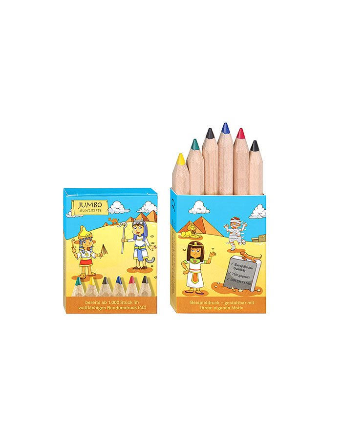 Jumbo Buntstifte kurz 6er-Set mit Logo als Werbeartikel