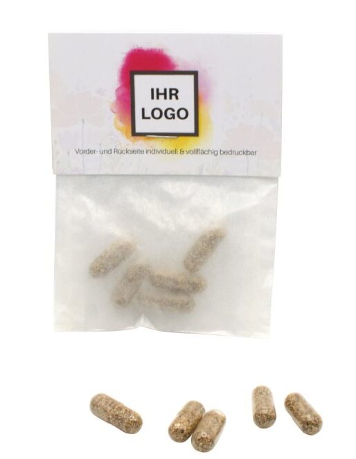 Seedpills in Pergamintütchen mit Logo als Werbeartikel